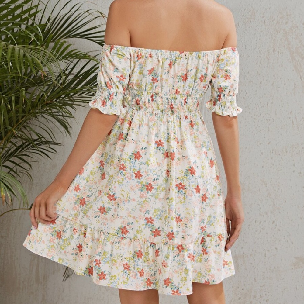 MATERNITY Pink Floral Off Shoulder Ruffle Dress - Picture 3 of 4
